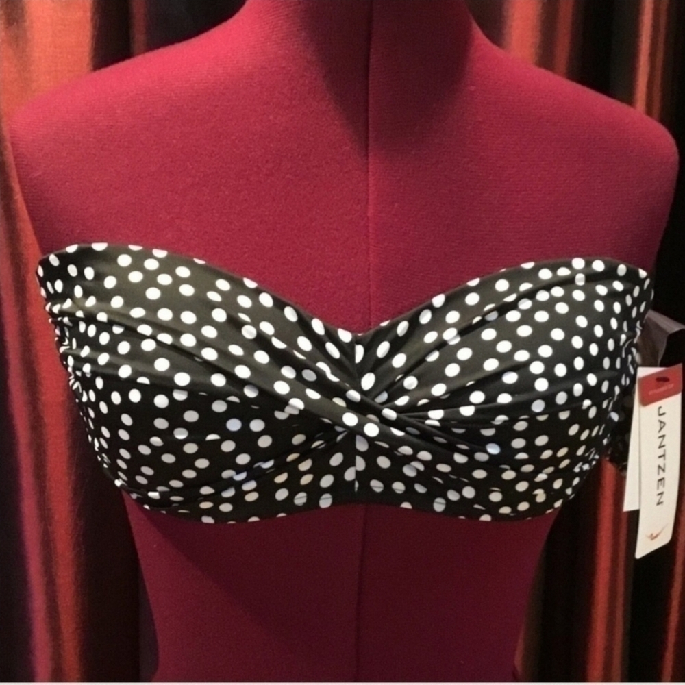 New Jantzen Bikini Top Black and White Polka Dots  NWT  Swimwear Size 8